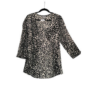 Chicos Travelers Faux Wrap Blouse Womens XL 3 Black Gray Minimalist Quiet Luxury